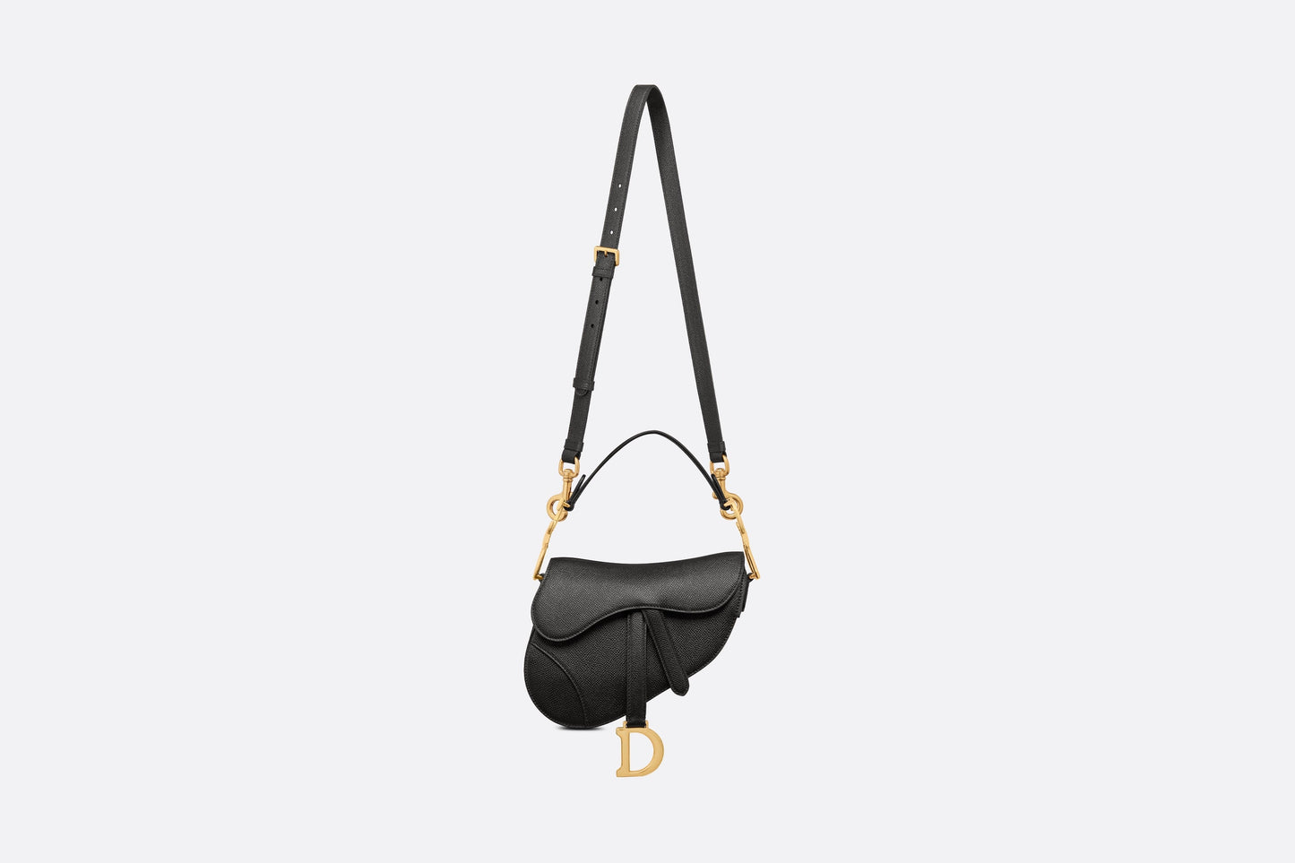 Mini Saddle Bag with Strap • Black Grained Calfskin