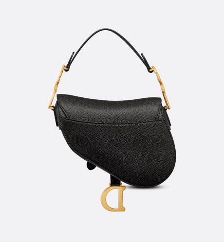 Mini Saddle Bag with Strap • Black Grained Calfskin