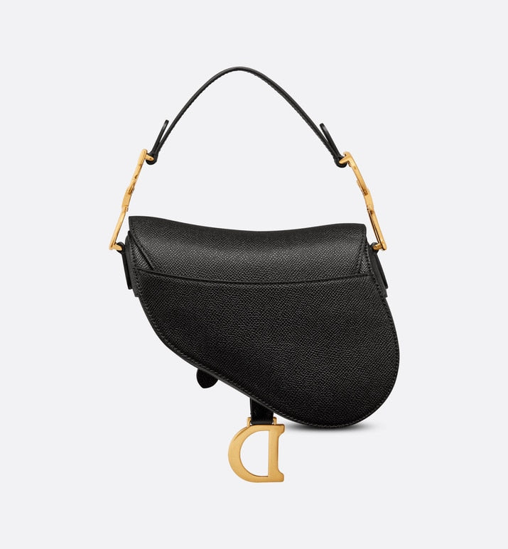 Mini Saddle Bag with Strap • Black Grained Calfskin