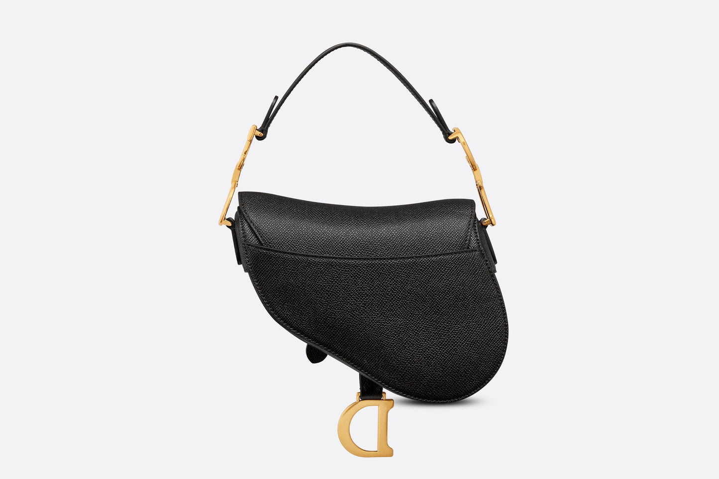 Mini Saddle Bag with Strap • Black Grained Calfskin