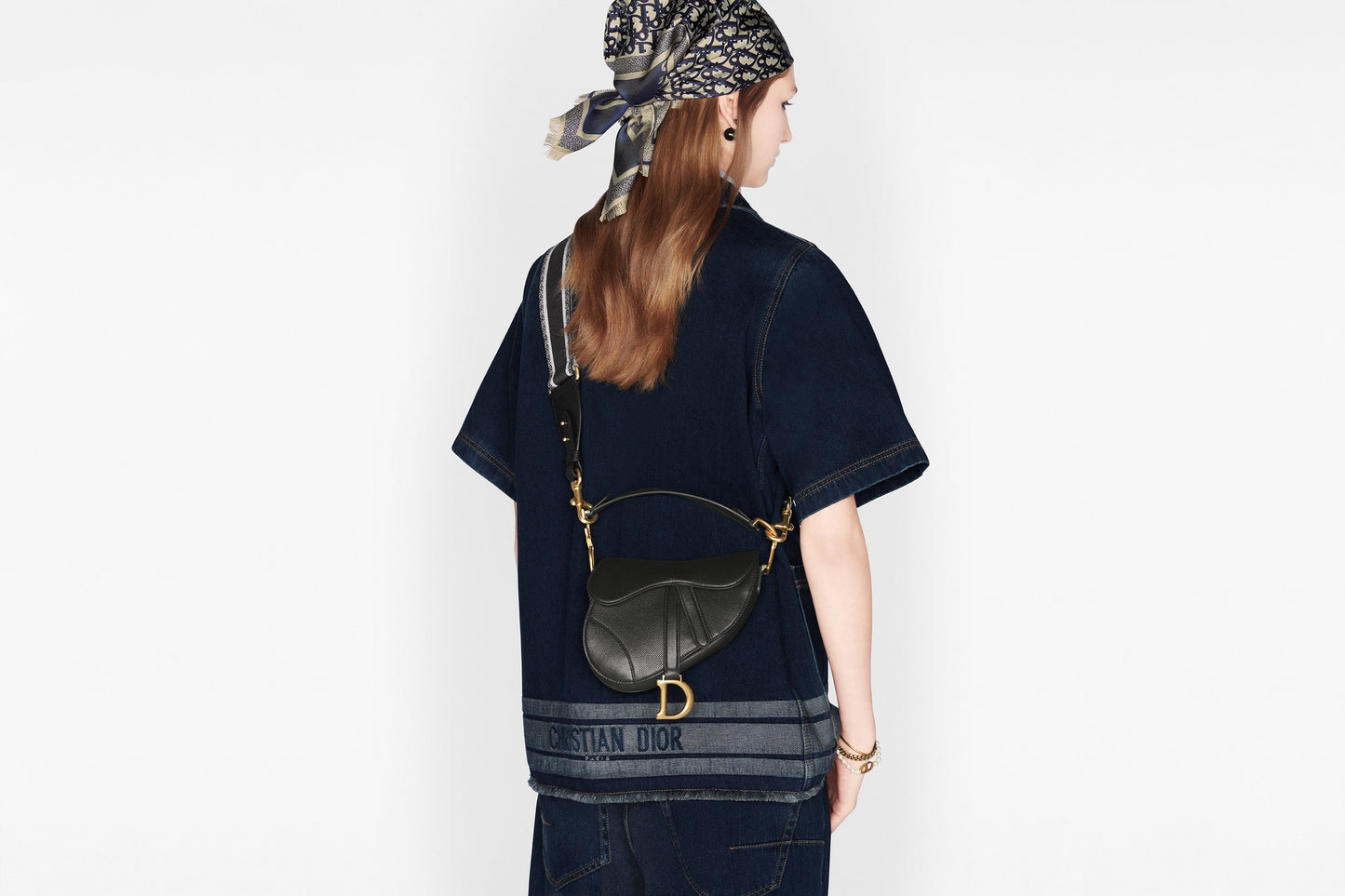 Mini Saddle Bag with Strap • Black Grained Calfskin