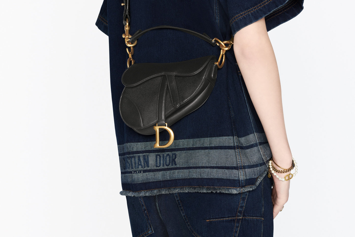 Mini Saddle Bag with Strap • Black Grained Calfskin