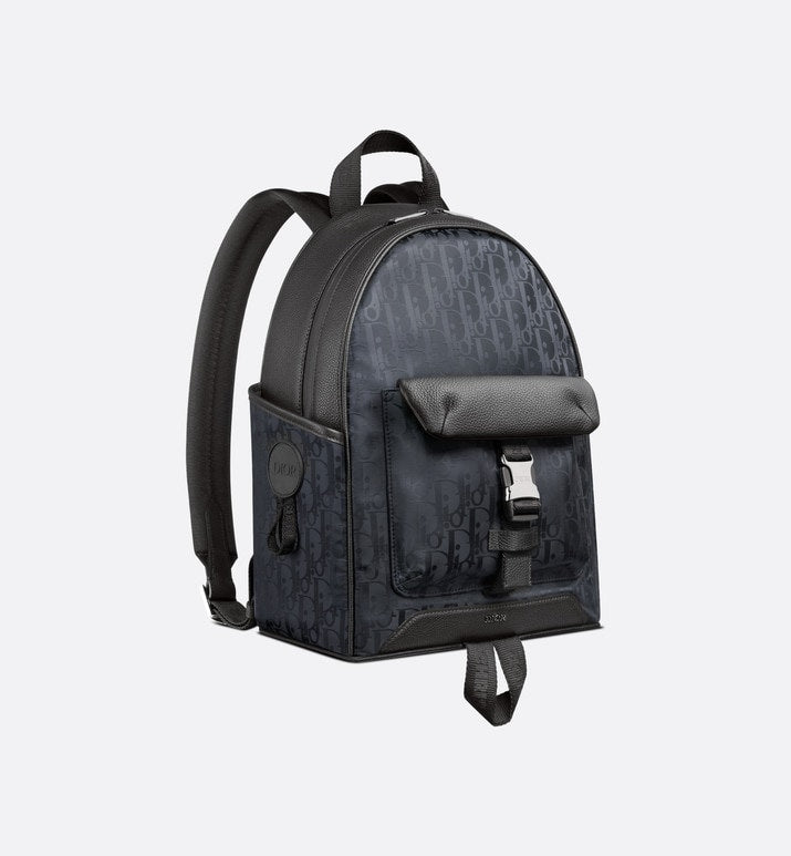 Kid's Dior Explorer Backpack • Black Dior Oblique Mirage Technical Fabric and Grained Calfskin