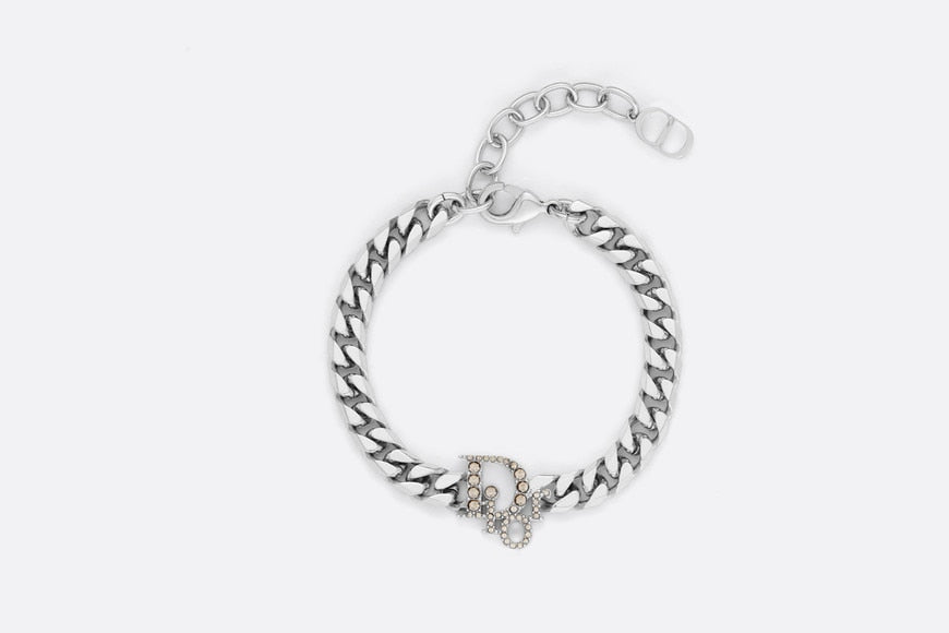Dior Oblique Chain Link Bracelet • Silver-Finish Brass with Gray Crystals