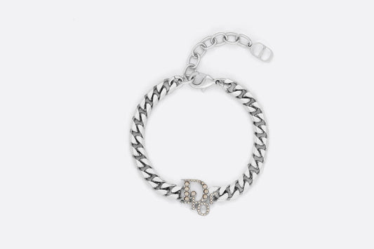 Dior Oblique Chain Link Bracelet • Silver-Finish Brass with Gray Crystals