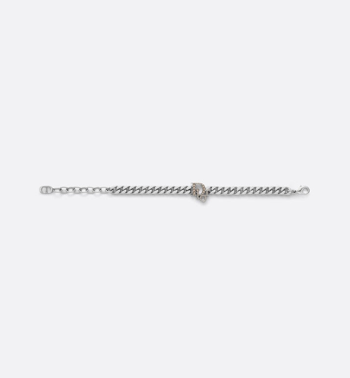 Dior Oblique Chain Link Bracelet • Silver-Finish Brass with Gray Crystals