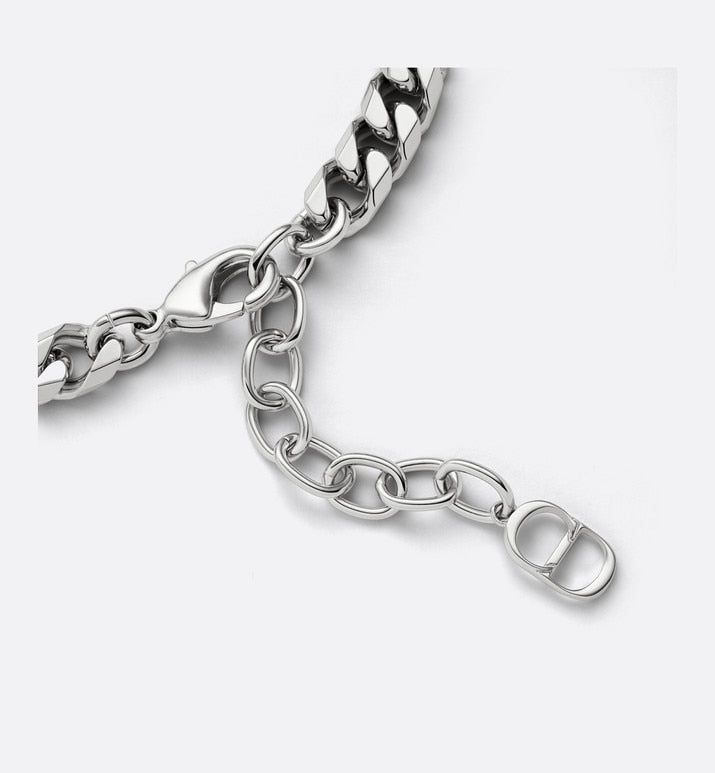 Dior Oblique Chain Link Bracelet • Silver-Finish Brass with Gray Crystals