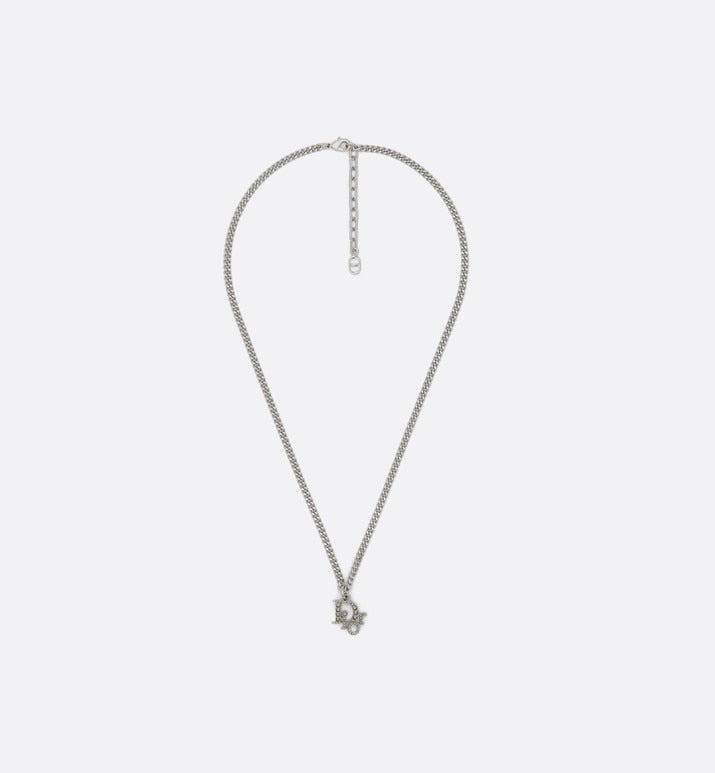 Dior Oblique Pendant Necklace • Silver-Finish Brass with Gray Crystals