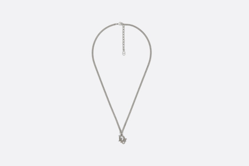 Dior Oblique Pendant Necklace • Silver-Finish Brass with Gray Crystals