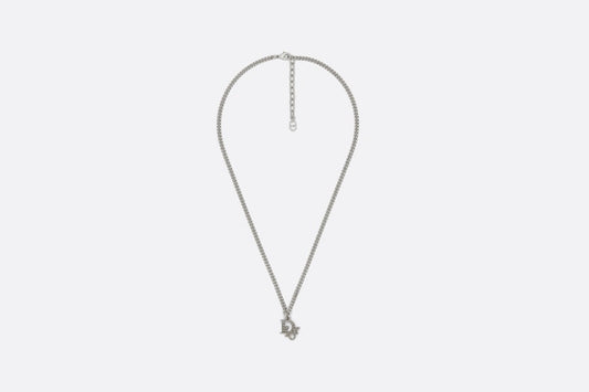 Dior Oblique Pendant Necklace • Silver-Finish Brass with Gray Crystals