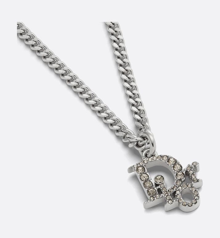 Dior Oblique Pendant Necklace • Silver-Finish Brass with Gray Crystals