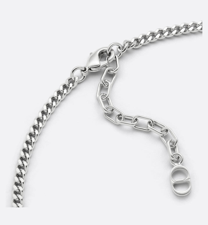 Dior Oblique Pendant Necklace • Silver-Finish Brass with Gray Crystals