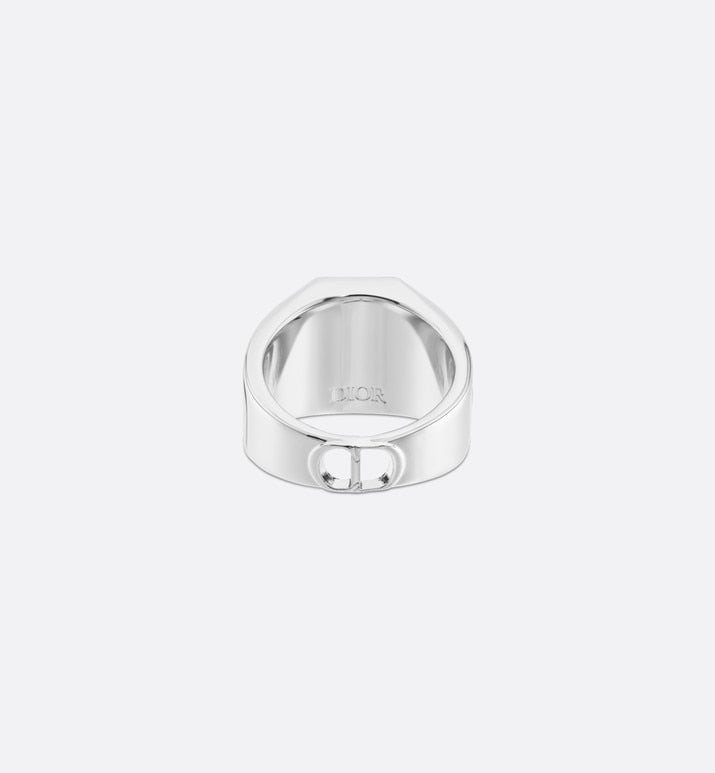 Dior Oblique Signet Ring • Silver-Finish Brass with Gray Crystals