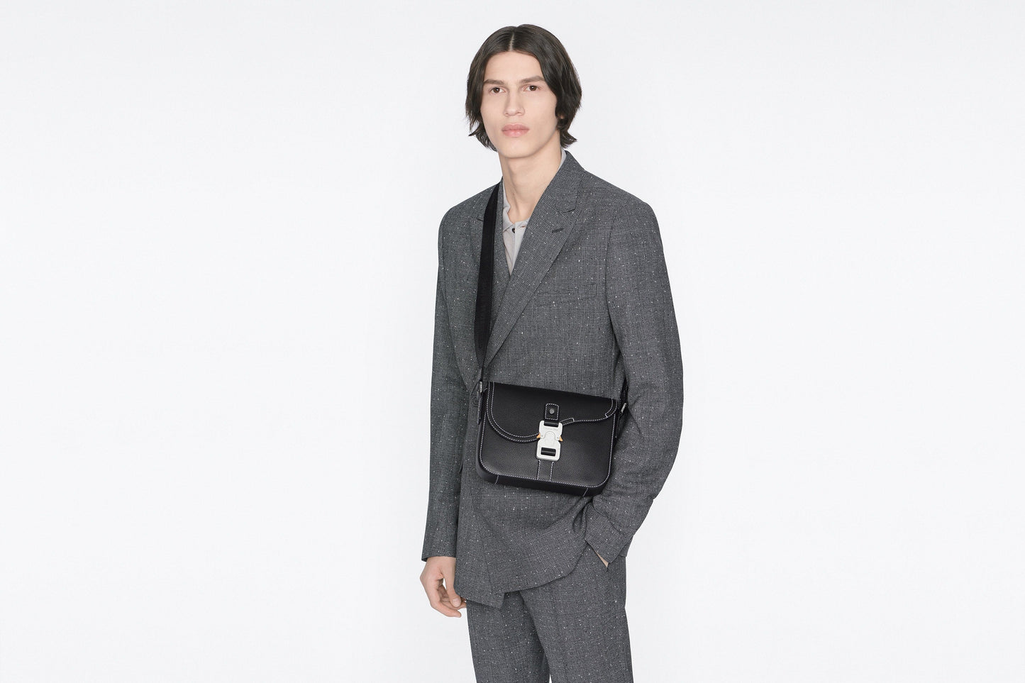 Mini Saddle Bag with Strap • Black Grained Calfskin