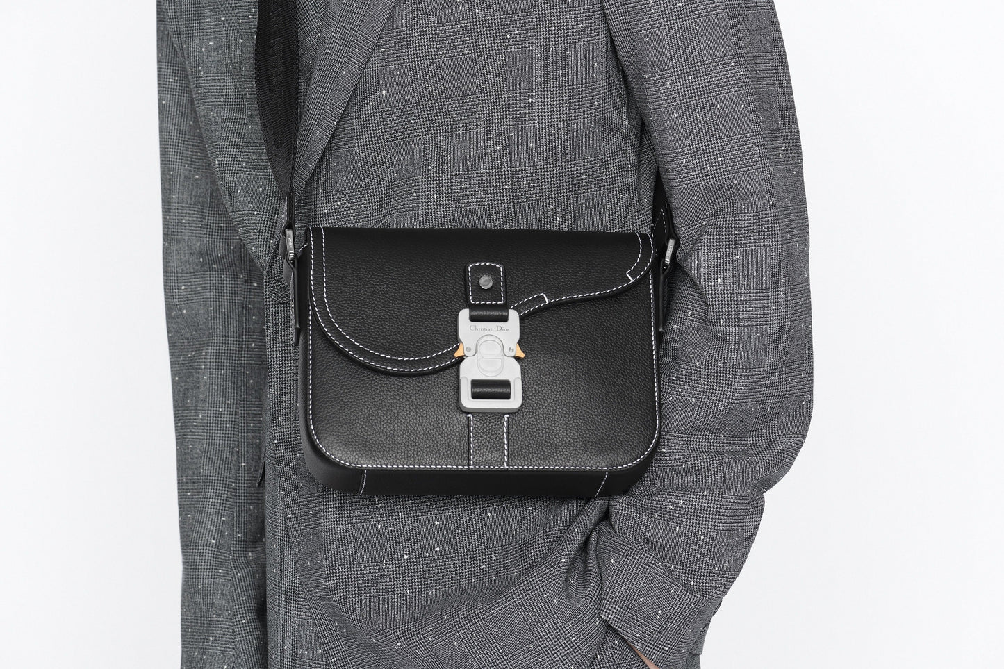 Mini Saddle Bag with Strap • Black Grained Calfskin