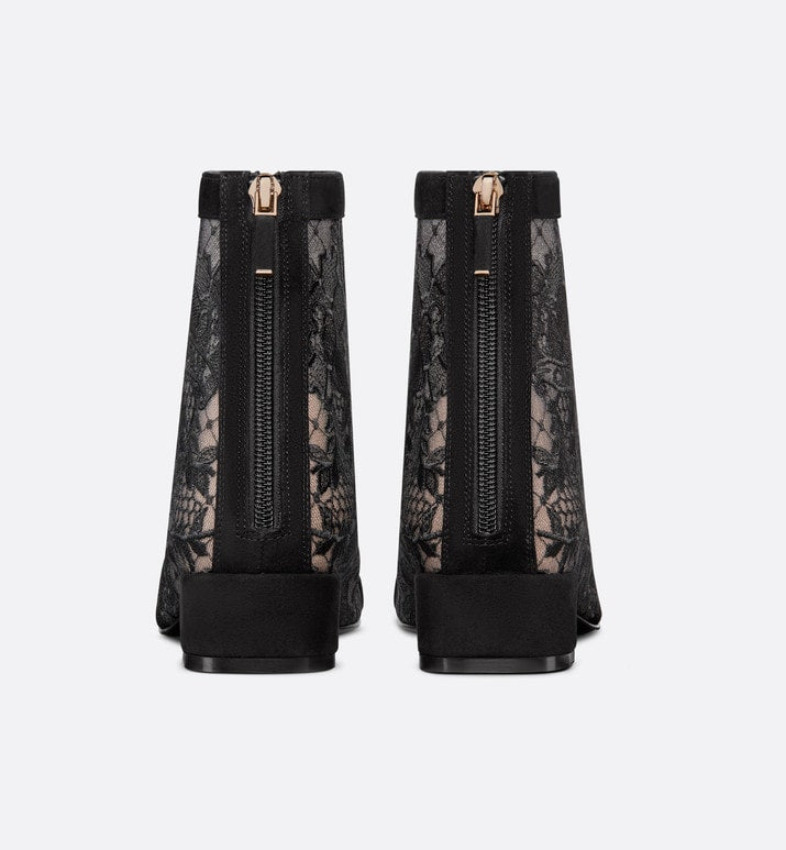 Naughtily-D Ankle Boot • Black Transparent Mesh and Suede Embroidered with Dior Roses Motif