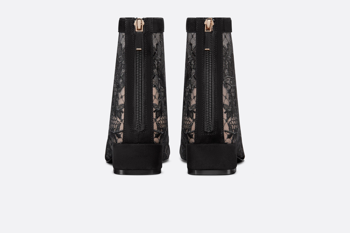 Naughtily-D Ankle Boot • Black Transparent Mesh and Suede Embroidered with Dior Roses Motif
