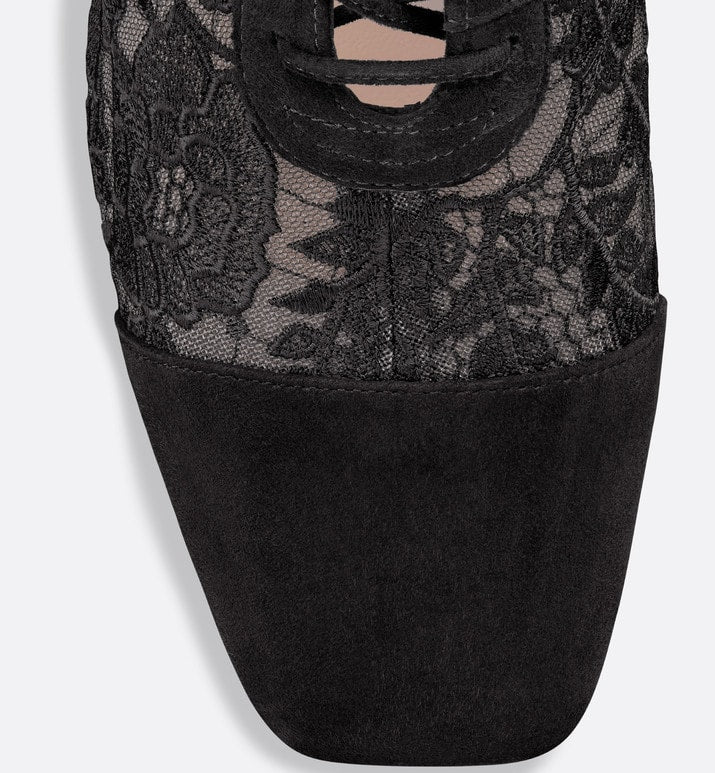 Naughtily-D Ankle Boot • Black Transparent Mesh and Suede Embroidered with Dior Roses Motif