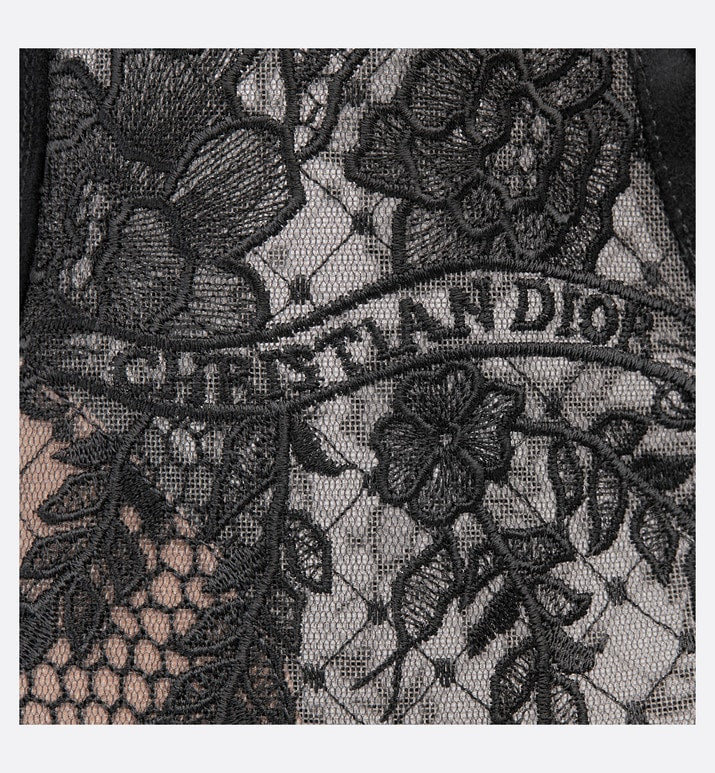 Naughtily-D Ankle Boot • Black Transparent Mesh and Suede Embroidered with Dior Roses Motif