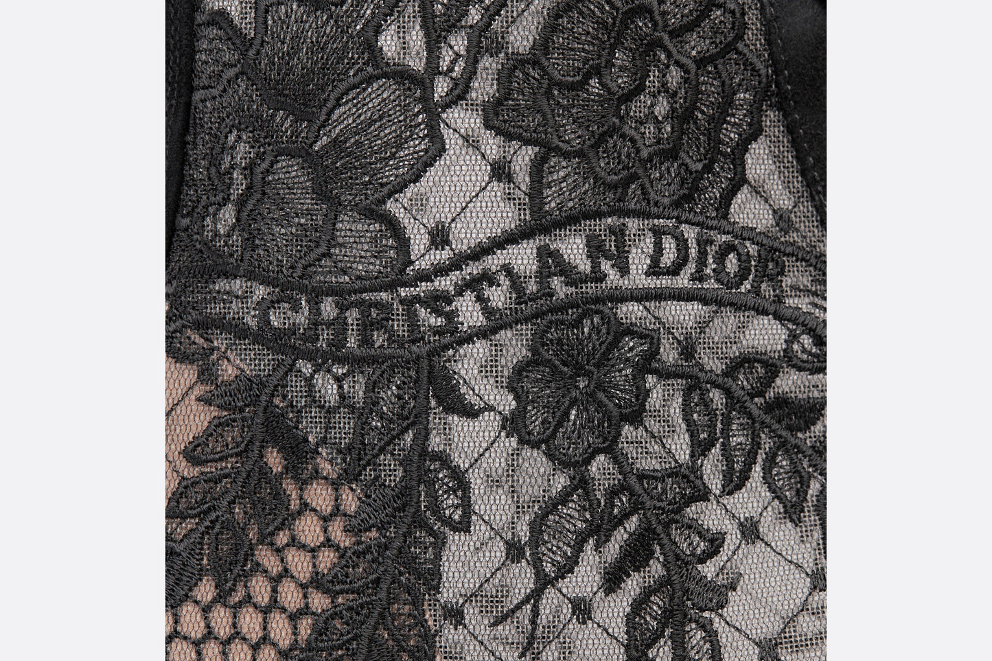 Naughtily-D Ankle Boot • Black Transparent Mesh and Suede Embroidered with Dior Roses Motif