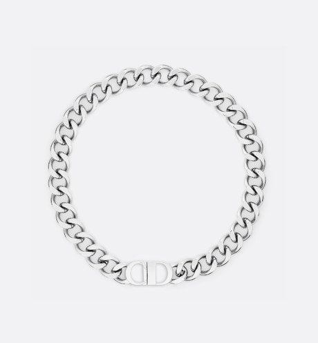 CD Icon Chain Link Necklace • Silver-Finish Brass