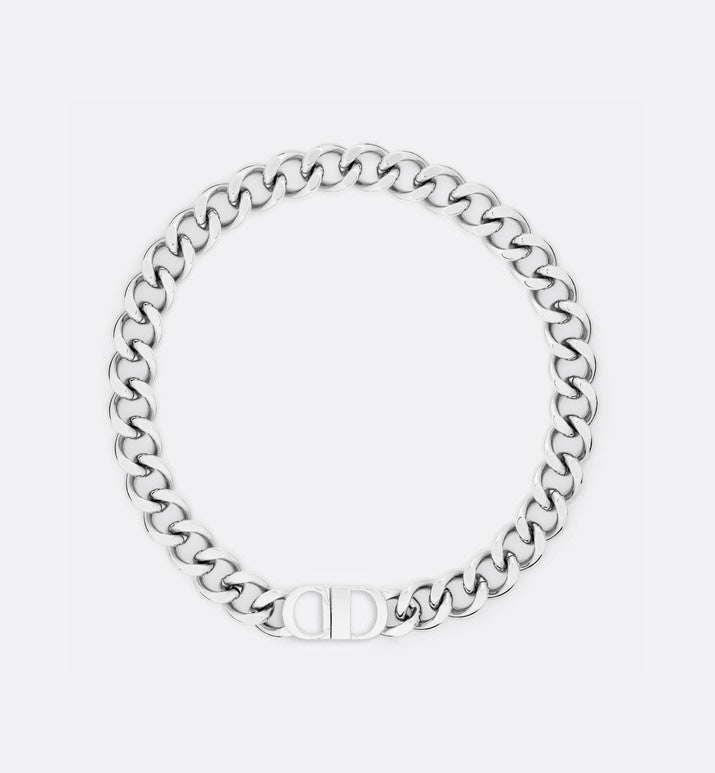 CD Icon Chain Link Necklace • Silver-Finish Brass