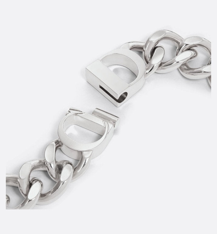 CD Icon Chain Link Necklace • Silver-Finish Brass