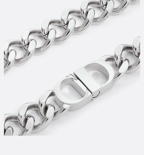 CD Icon Chain Link Necklace • Silver-Finish Brass