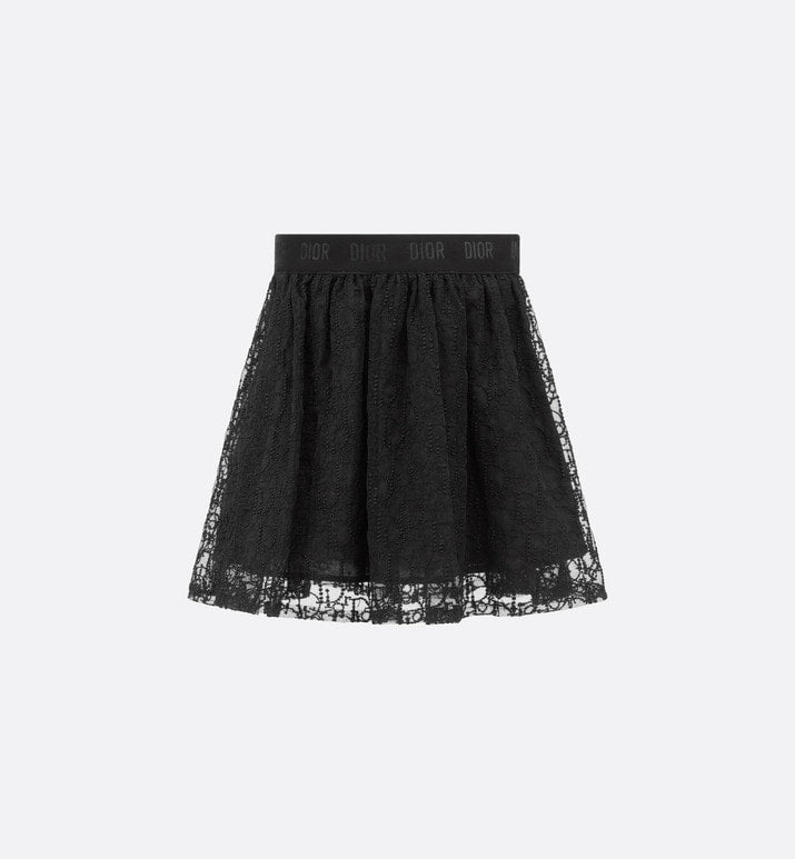 Kid's Flared Skirt • Black Embroidered Tulle with Dior Oblique Pearl Motif