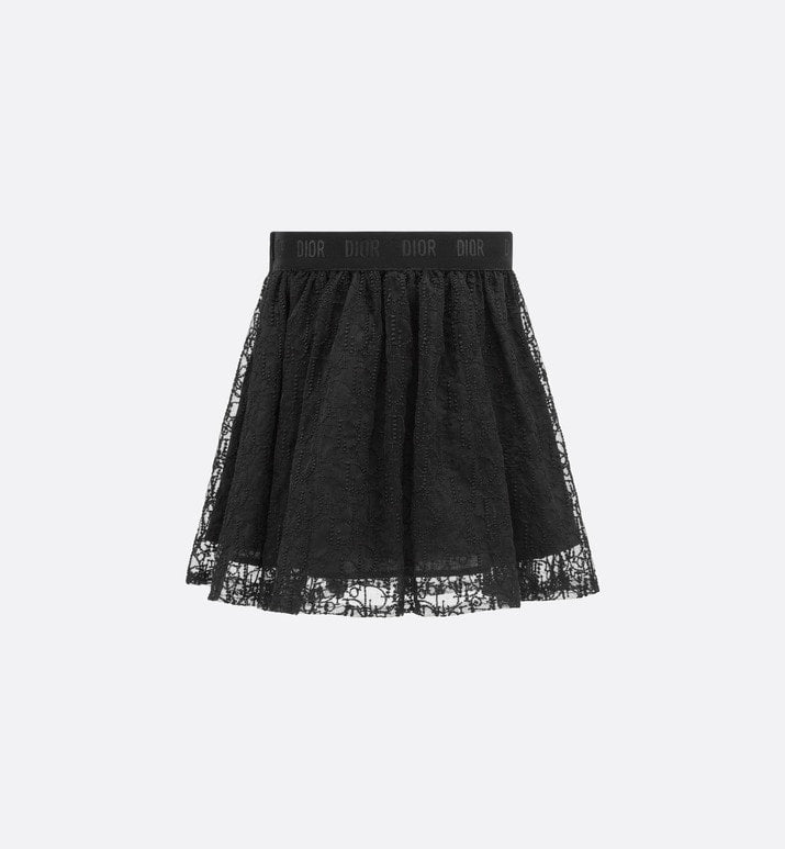 Kid's Flared Skirt • Black Embroidered Tulle with Dior Oblique Pearl Motif