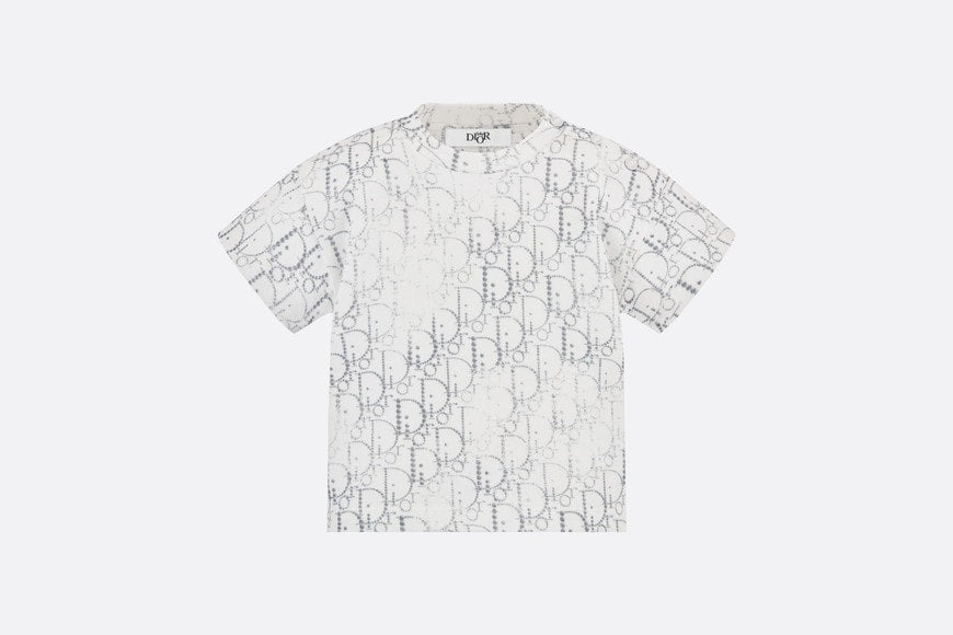 Baby T-Shirt • Ivory Cotton Jersey with Silver-Tone Dior Oblique Pearl Motif