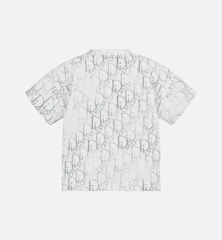 Baby T-Shirt • Ivory Cotton Jersey with Silver-Tone Dior Oblique Pearl Motif