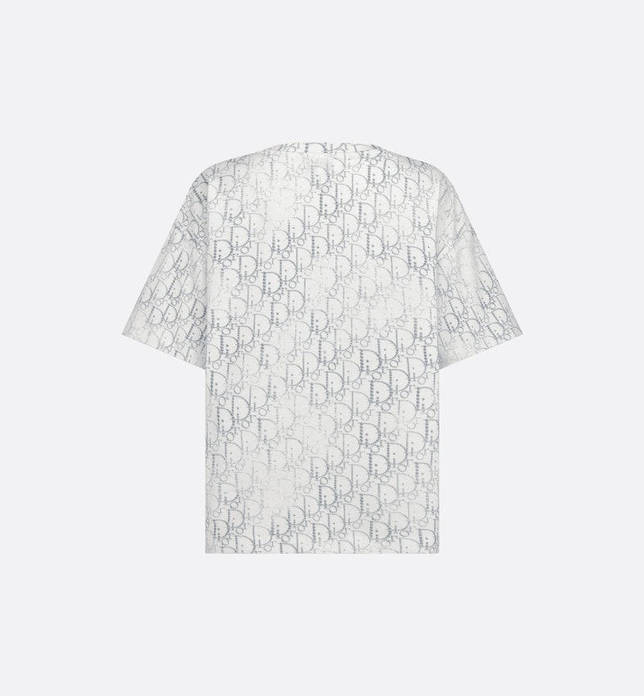 Kid's T-Shirt • Ivory Cotton Jersey with Silver-Tone Dior Oblique Pearl Motif
