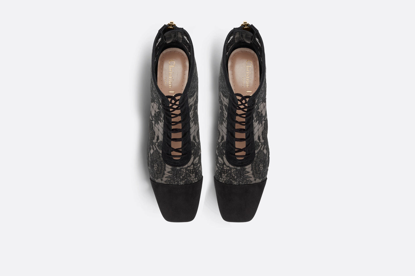 Naughtily-D Ankle Boot • Black Transparent Mesh and Suede Embroidered with Dior Roses Motif