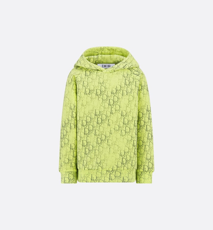 Kid's Hooded Sweatshirt • Anise Green Cotton Fleece with Gray Dior Oblique Pearl Motif