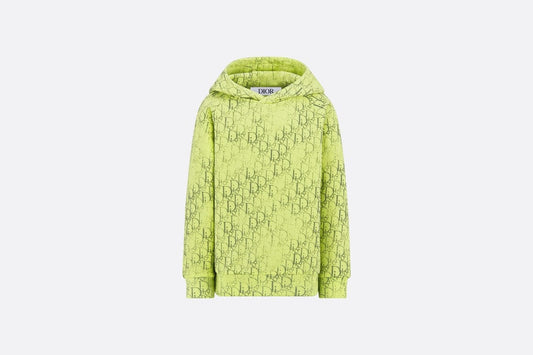 Kid's Hooded Sweatshirt • Anise Green Cotton Fleece with Gray Dior Oblique Pearl Motif