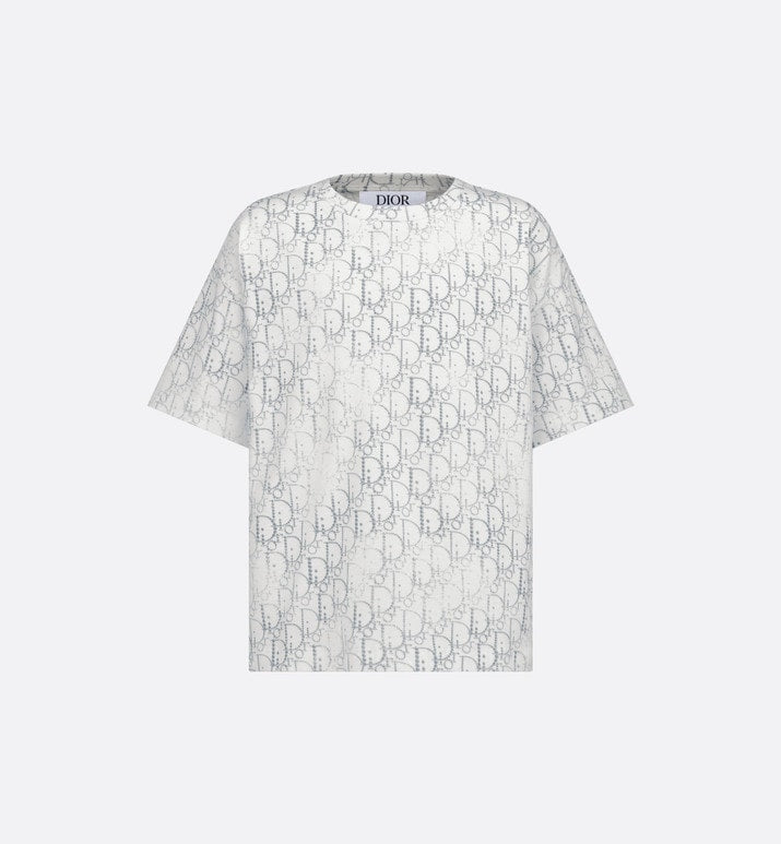 Kid's T-Shirt • Ivory Cotton Jersey with Silver-Tone Dior Oblique Pearl Motif