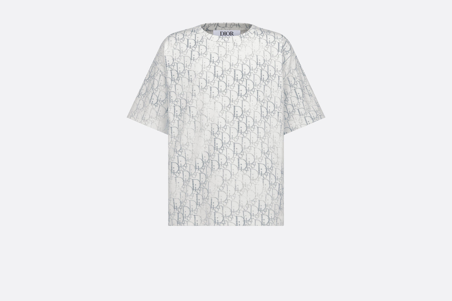 Kid's T-Shirt • Ivory Cotton Jersey with Silver-Tone Dior Oblique Pearl Motif