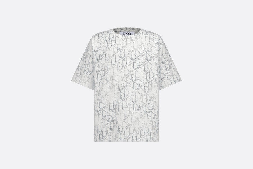 Kid's T-Shirt • Ivory Cotton Jersey with Silver-Tone Dior Oblique Pearl Motif