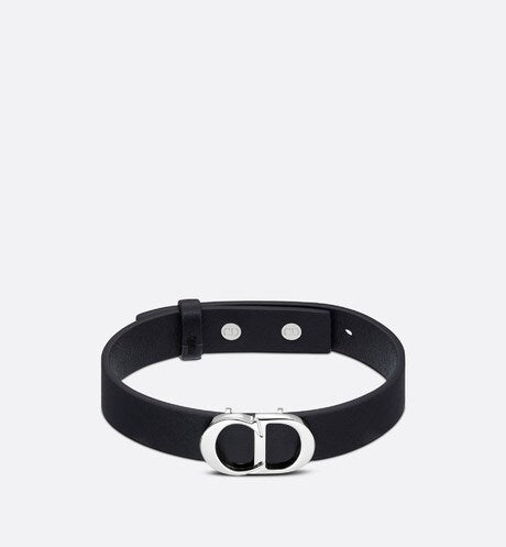CD Icon Leather Bracelet • Black Calfskin and Silver-Finish Brass