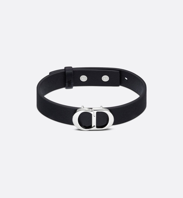 CD Icon Leather Bracelet • Black Calfskin and Silver-Finish Brass
