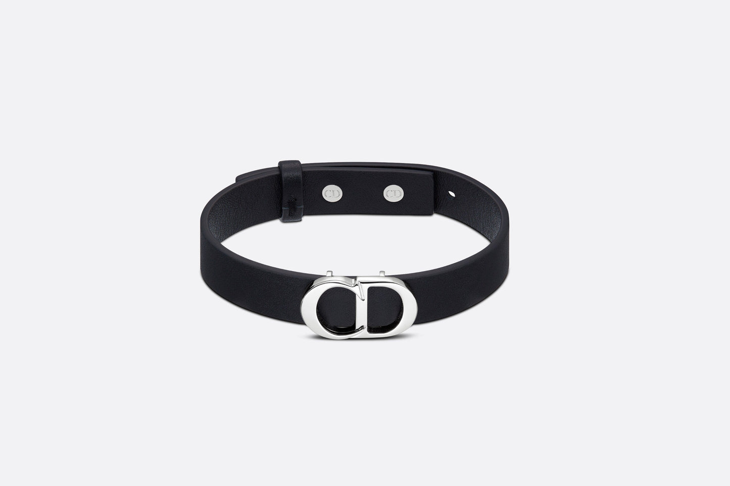 CD Icon Leather Bracelet • Black Calfskin and Silver-Finish Brass