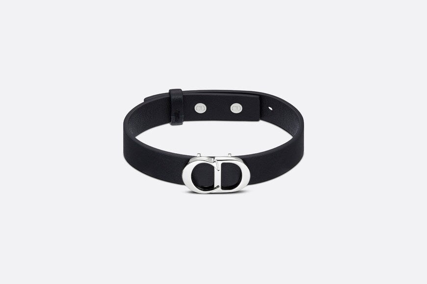 CD Icon Leather Bracelet • Black Calfskin and Silver-Finish Brass