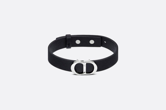 CD Icon Leather Bracelet • Black Calfskin and Silver-Finish Brass