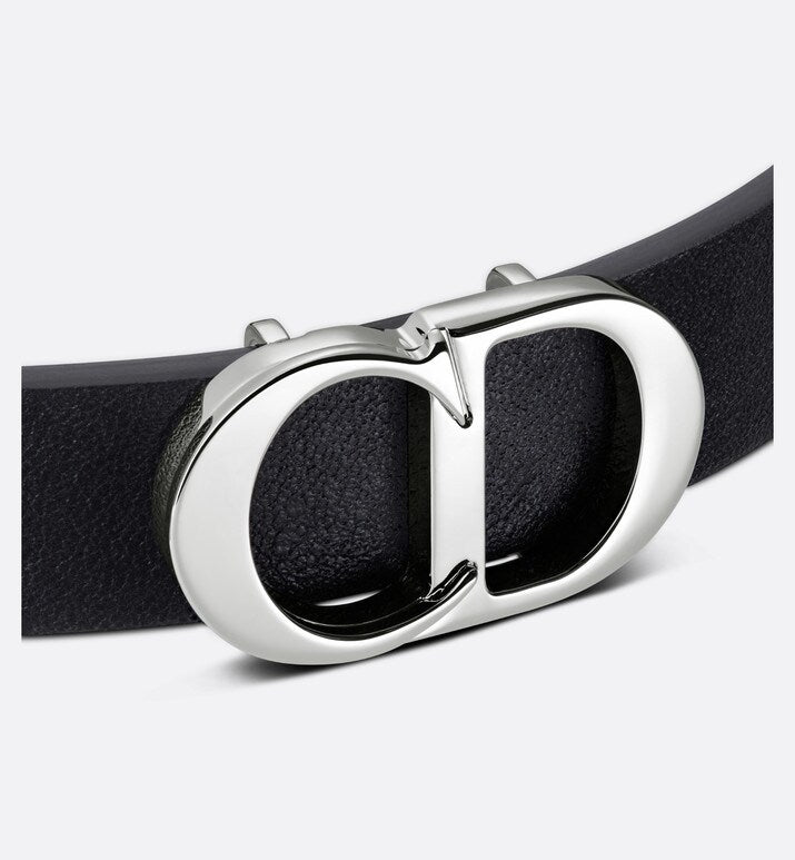 CD Icon Leather Bracelet • Black Calfskin and Silver-Finish Brass