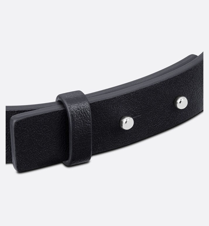 CD Icon Leather Bracelet • Black Calfskin and Silver-Finish Brass