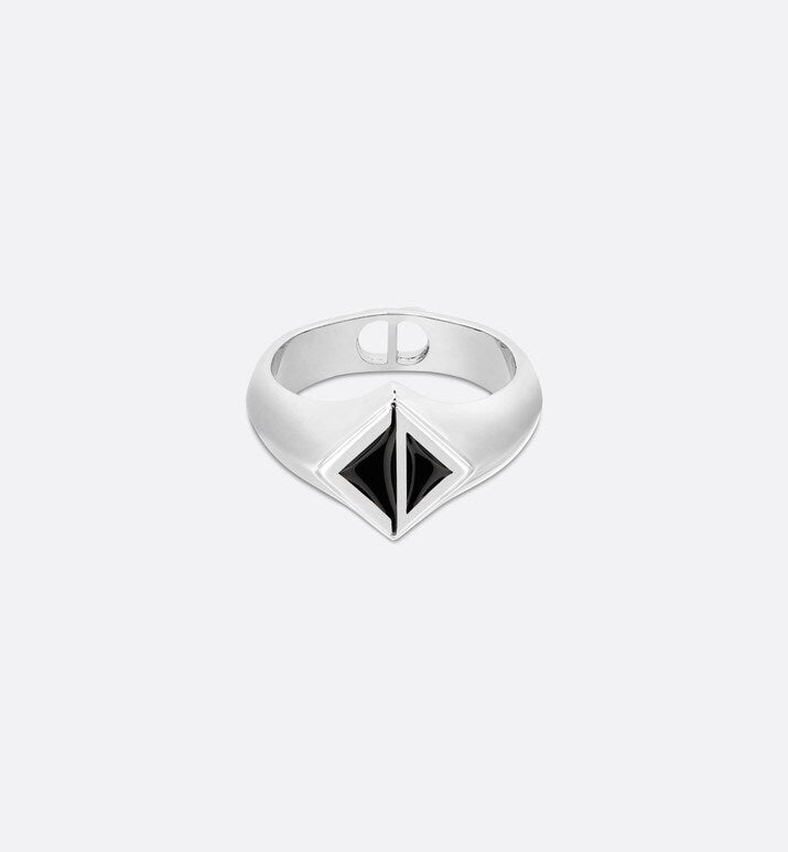 CD Diamond Ring • Silver-Finish Brass and Black Resin