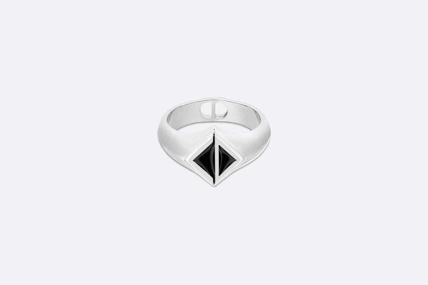 CD Diamond Ring • Silver-Finish Brass and Black Resin
