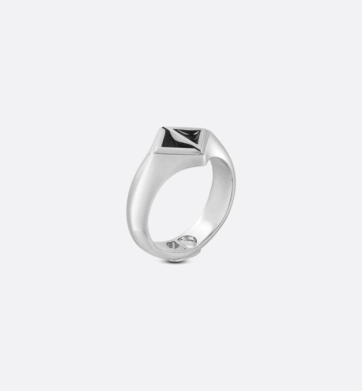 CD Diamond Ring • Silver-Finish Brass and Black Resin
