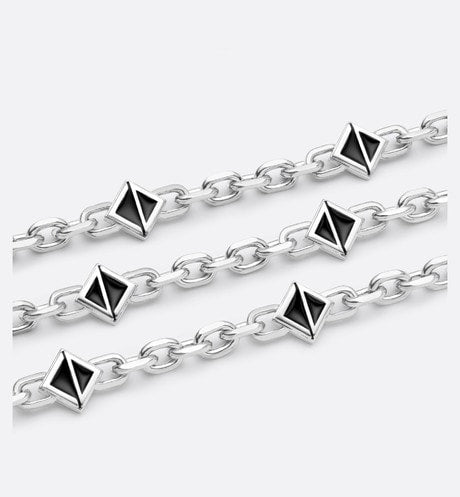 CD Diamond Thin Chain Link Necklace • Silver-Finish Brass and Black Resin